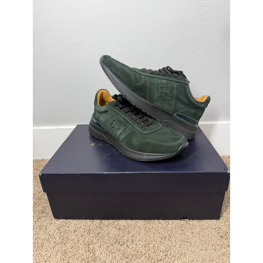 Ralph Lauren Purple Label Ethan II Green Calfskin Suede Sneakers Men 8D UK Italy